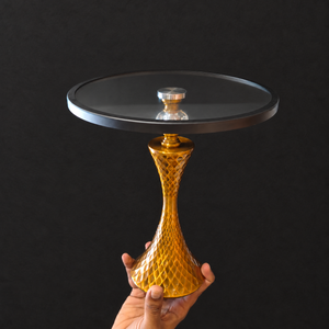 Golden Decorative Cake Stand with Glass Round Top | Pack of 1
