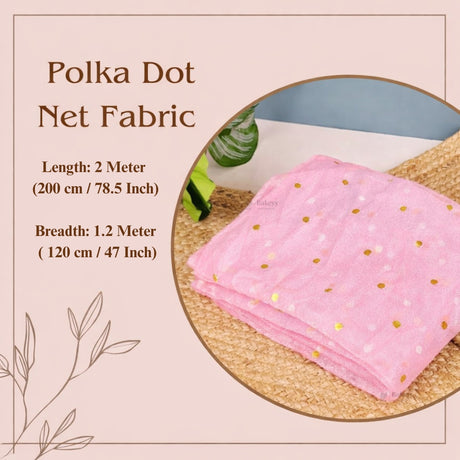 Golden Polka Dot Mesh Fabric | Decorative Net Cloth | Multiple Colors Available | Pack of 1