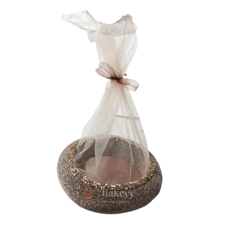Golden - Brown | Round Velvet Gift Hamper | Luxuriously Embellished Decorative Basket - Bakeyy.com - India - Golden - Brown | Round Velvet Gift Hamper | Luxuriously Embellished Decorative Basket - Extra Small
