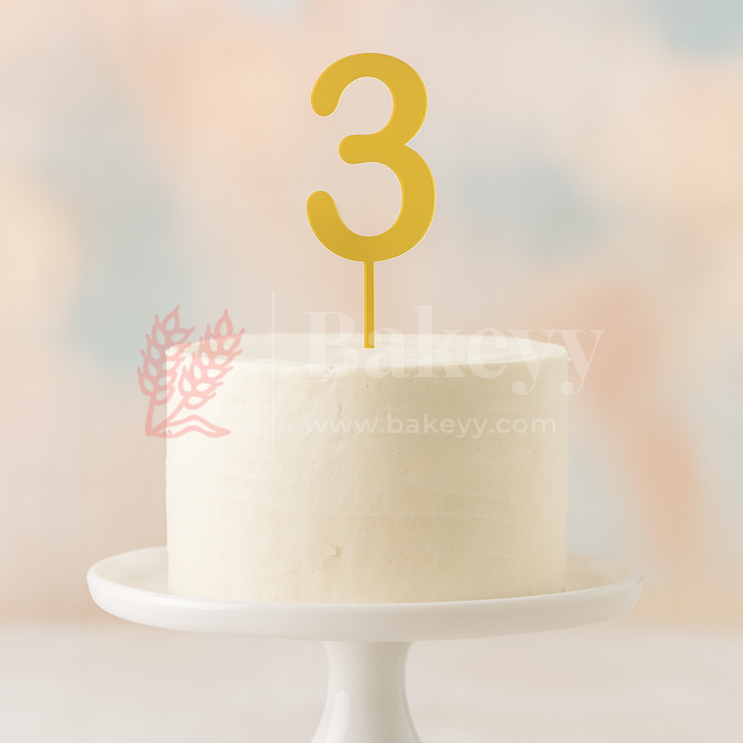5 Inch | Golden Cake Topper Number 3 | 1 Piece