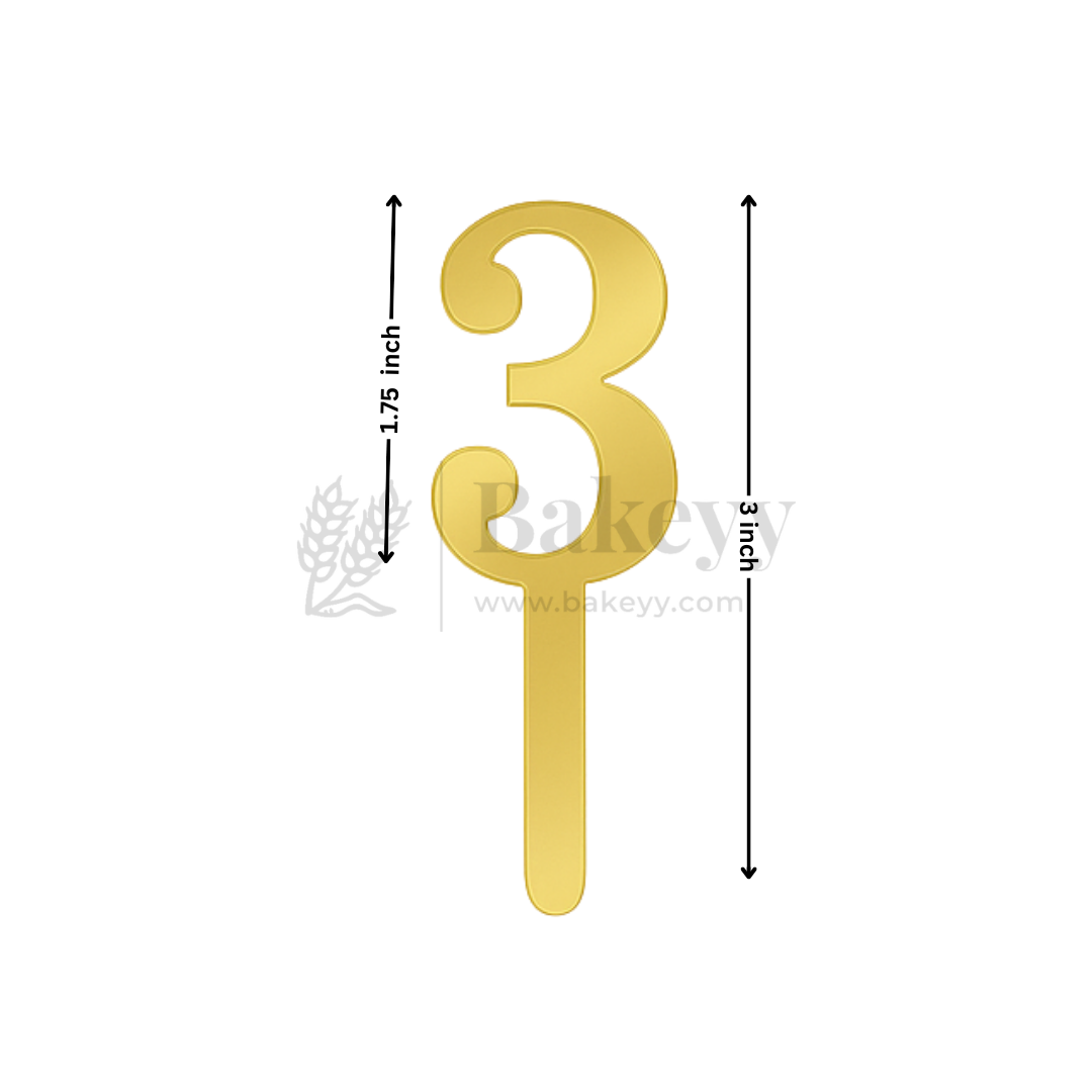 3 Inch | Golden Cake Topper Number 3 | 1 Piece