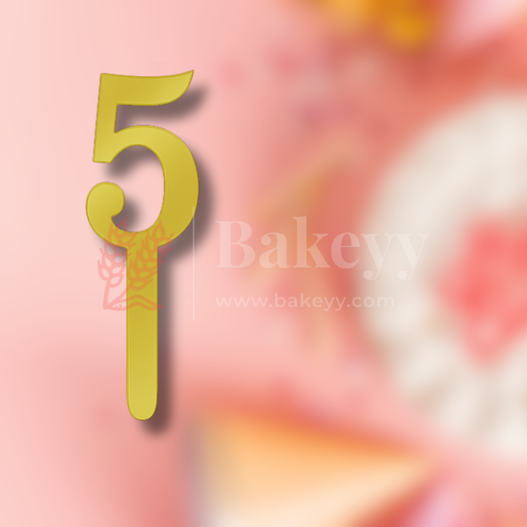 3 Inch | Golden Cake Topper Number 5 | 1 Piece
