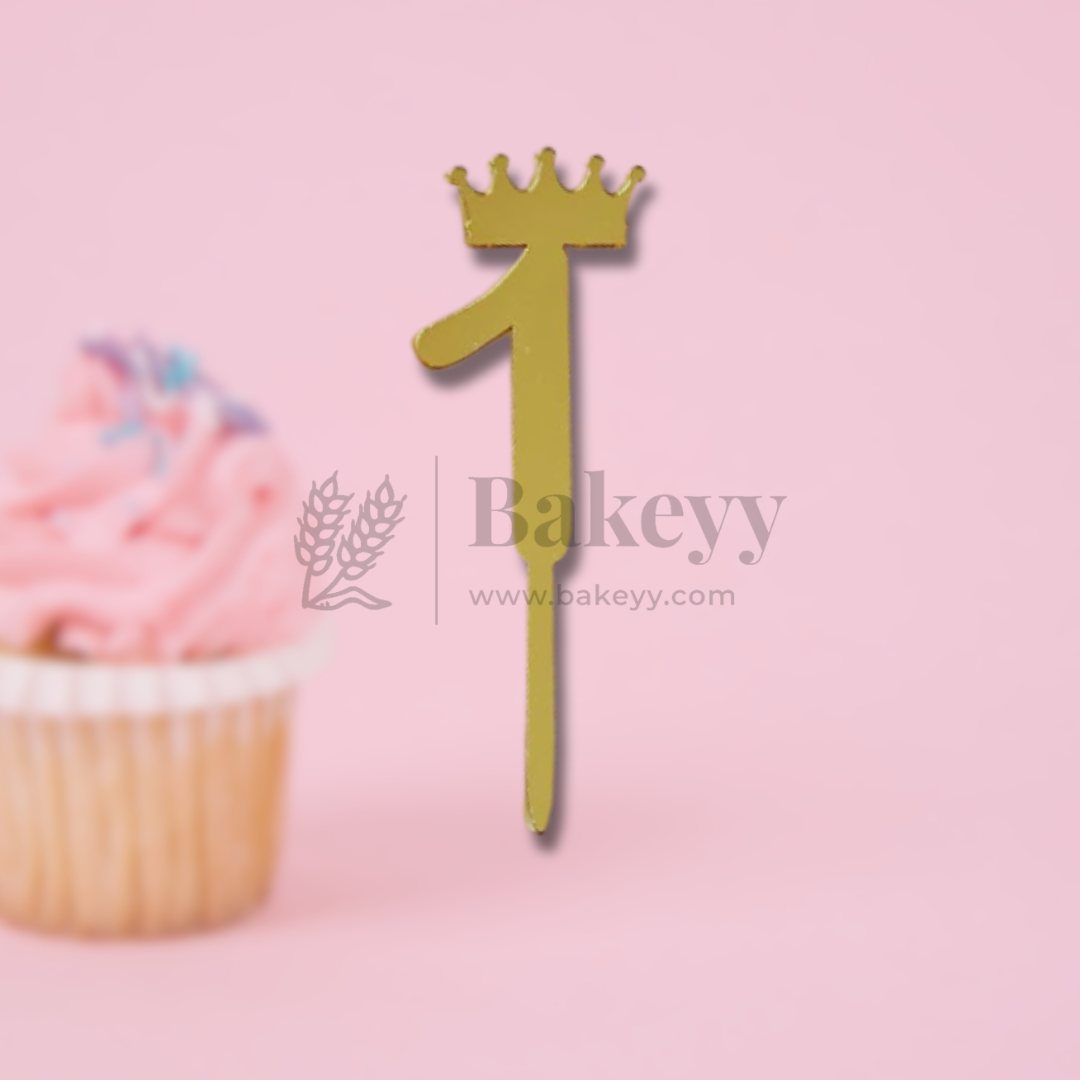 3 Inch | Golden Number 1 Cake Topper with Tiara | 1 Piece
