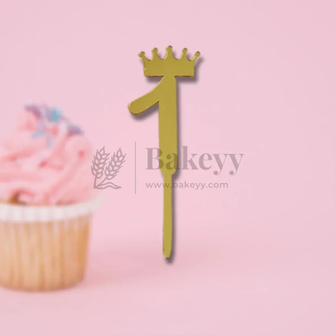 5 Inch | Golden Number 1 Cake Topper with Tiara | 1 Piece