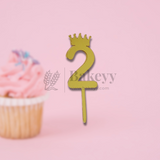 3 Inch | Golden Number 2 Cake Topper with Tiara | 1 Piece