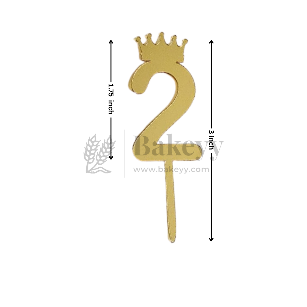 3 Inch | Golden Number 2 Cake Topper with Tiara | 1 Piece
