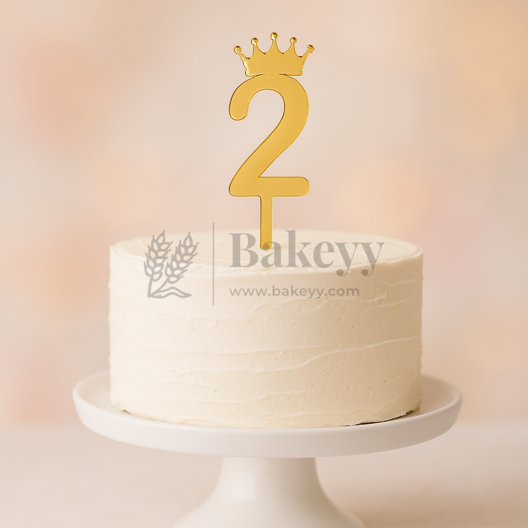 3 Inch | Golden Number 2 Cake Topper with Tiara | 1 Piece