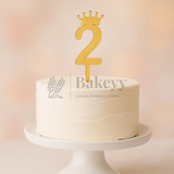 3 Inch | Golden Number 2 Cake Topper with Tiara | 1 Piece
