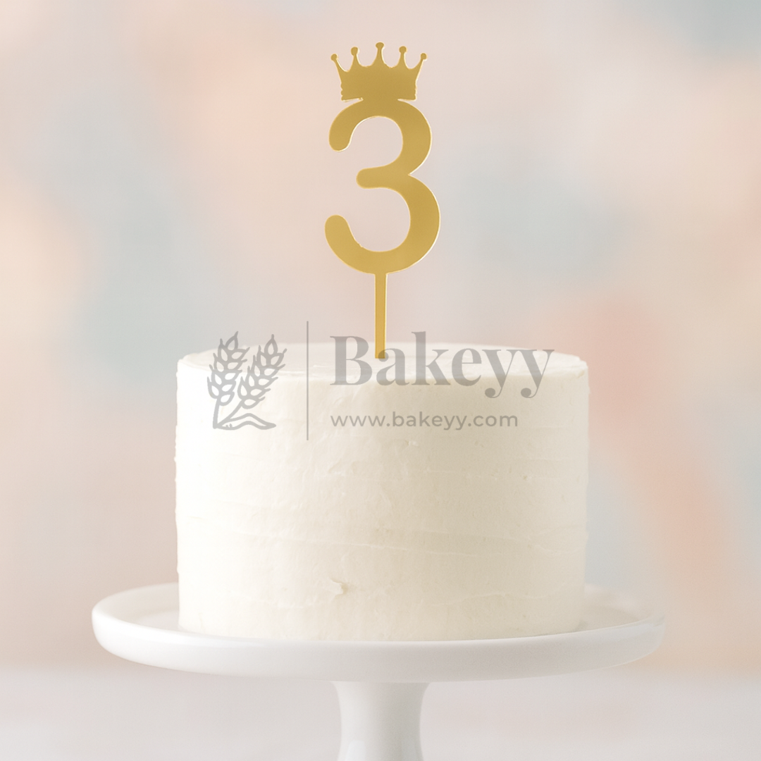5 Inch | Golden Number 3 Cake Topper with Tiara | 1 Piece