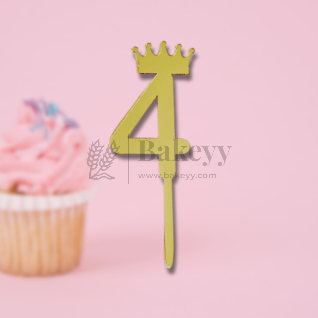 3 Inch | Golden Number 4 Cake Topper with Tiara | 1 Piece