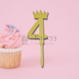 3 Inch | Golden Number 4 Cake Topper with Tiara | 1 Piece