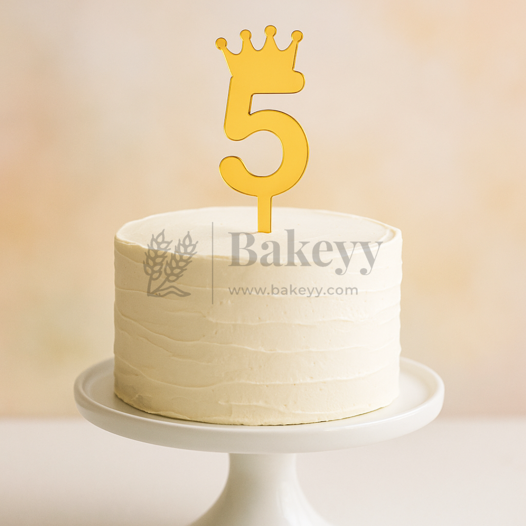 3 Inch | Golden Number 5 Cake Topper with Tiara | 1 Piece