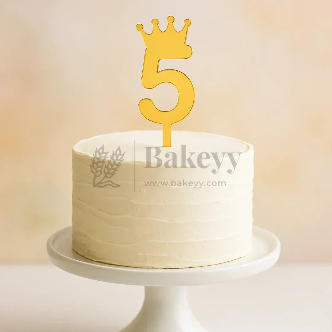 Acrylic Number Cake Topper with Crown Design | 0–9 | 3 Inch & 5 Inch | Pack of 5 - Bakeyy.com - India - Acrylic Number Cake Topper with Crown Design | 0–9 | 3 Inch & 5 Inch | Pack of 5 - 3 Inch / 5 50.00