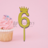 3 Inch | Golden Number 6 Cake Topper with Tiara | 1 Piece