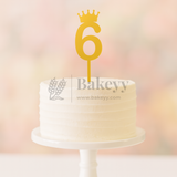 3 Inch | Golden Number 6 Cake Topper with Tiara | 1 Piece