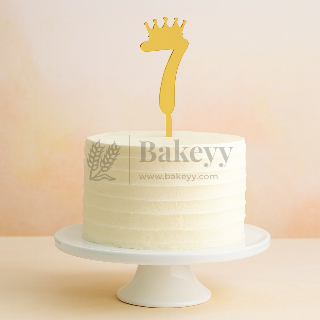 3 Inch | Golden Number 7 Cake Topper with Tiara | 1 Piece