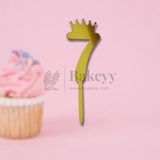 3 Inch | Golden Number 7 Cake Topper with Tiara | 1 Piece