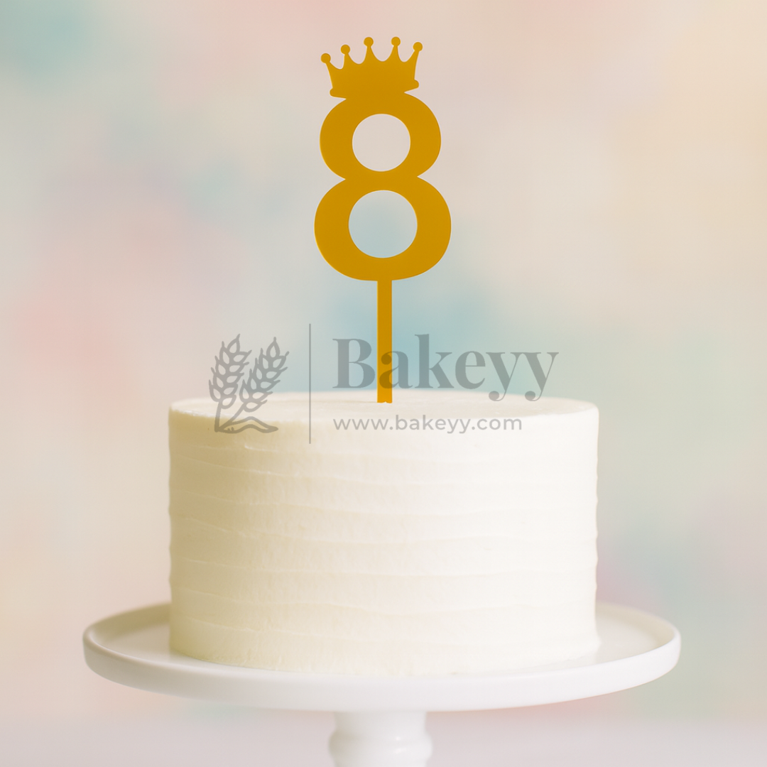 5 Inch | Golden Number 8 Cake Topper with Tiara | 1 Piece