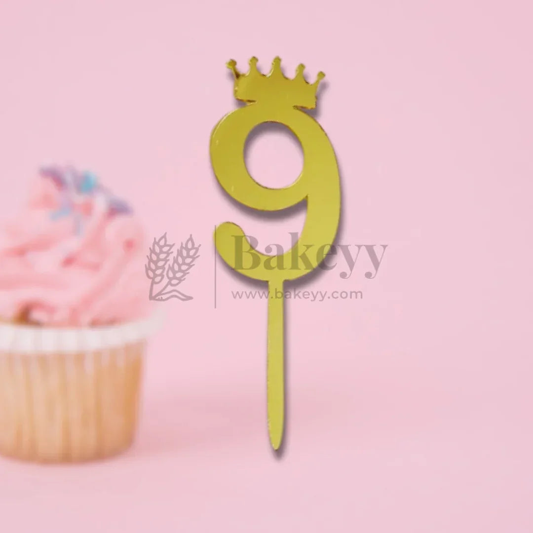 5 Inch | Golden Number 9 Cake Topper with Tiara | 1 Piece