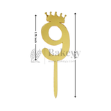 3 Inch | Golden Number 9 Cake Topper with Tiara | 1 Piece