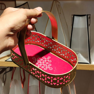 Golden Oval Decorative Basket | Elegant Home Decor | Pack of 1