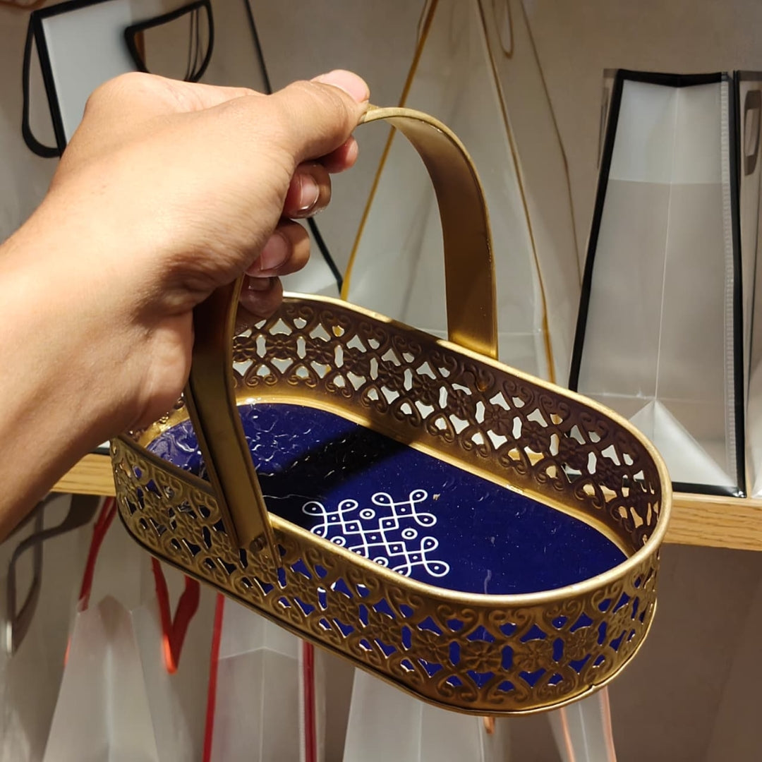 Golden Oval Decorative Basket | Elegant Home Decor | Pack of 1