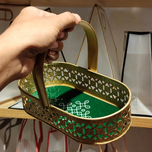 Golden Oval Decorative Basket | Elegant Home Decor | Pack of 1