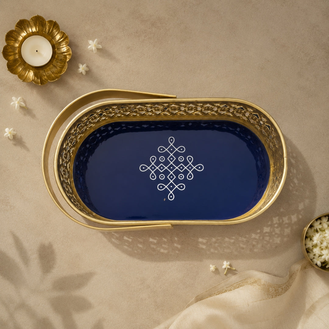 Golden Oval Decorative Basket | Elegant Home Decor | Pack of 1
