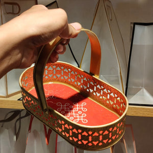 Golden Oval Decorative Basket | Elegant Home Decor | Pack of 1