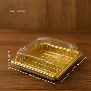 Golden_Square_PET_Dessert_Container_with_Gold_and_Black_Base_2 - Bakeyy.com