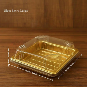 Golden_Square_PET_Dessert_Container_with_Gold_and_Black_Base_3 - Bakeyy.com