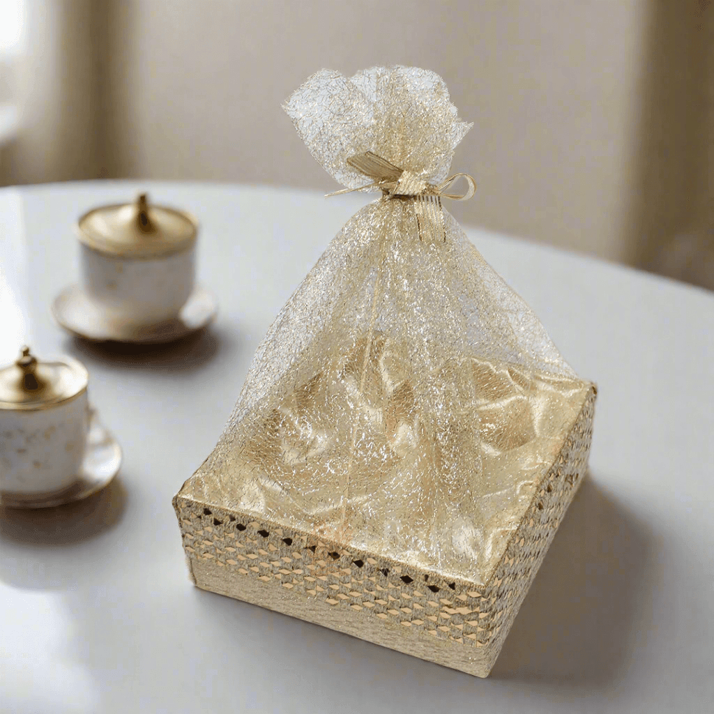Erratic Golden Square Woven Hamper | Elegant Gifting Basket - Bakeyy.com - India - Erratic Golden Square Woven Hamper | Elegant Gifting Basket - Small-8 Inch