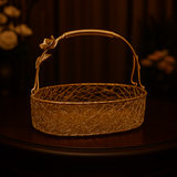 Decorative Gold Metal Hamper Basket For Gifting Oval with Handle | 1 Piece
