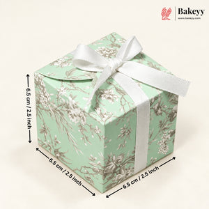 Cube Floral Print Ribbon Favor Box – 6.5 x 6.5 x 6.5 cm | Festive & Diwali Gift Packaging| Pack of 10