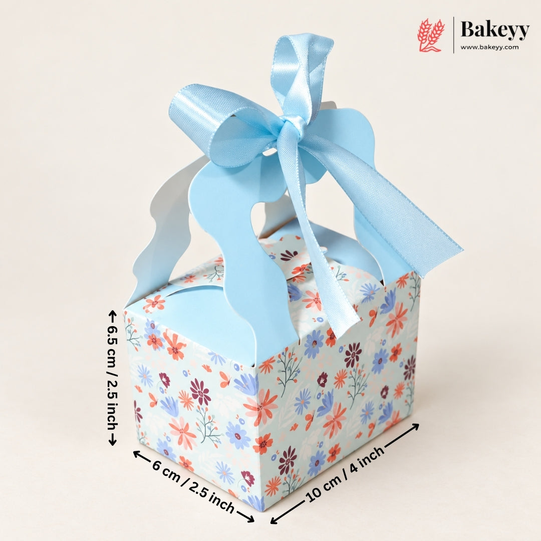 Square Handle Ribbon Gift Box – 10 x 6.5 x 6 cm | Festive & Diwali Favor Packaging| Pack of 10