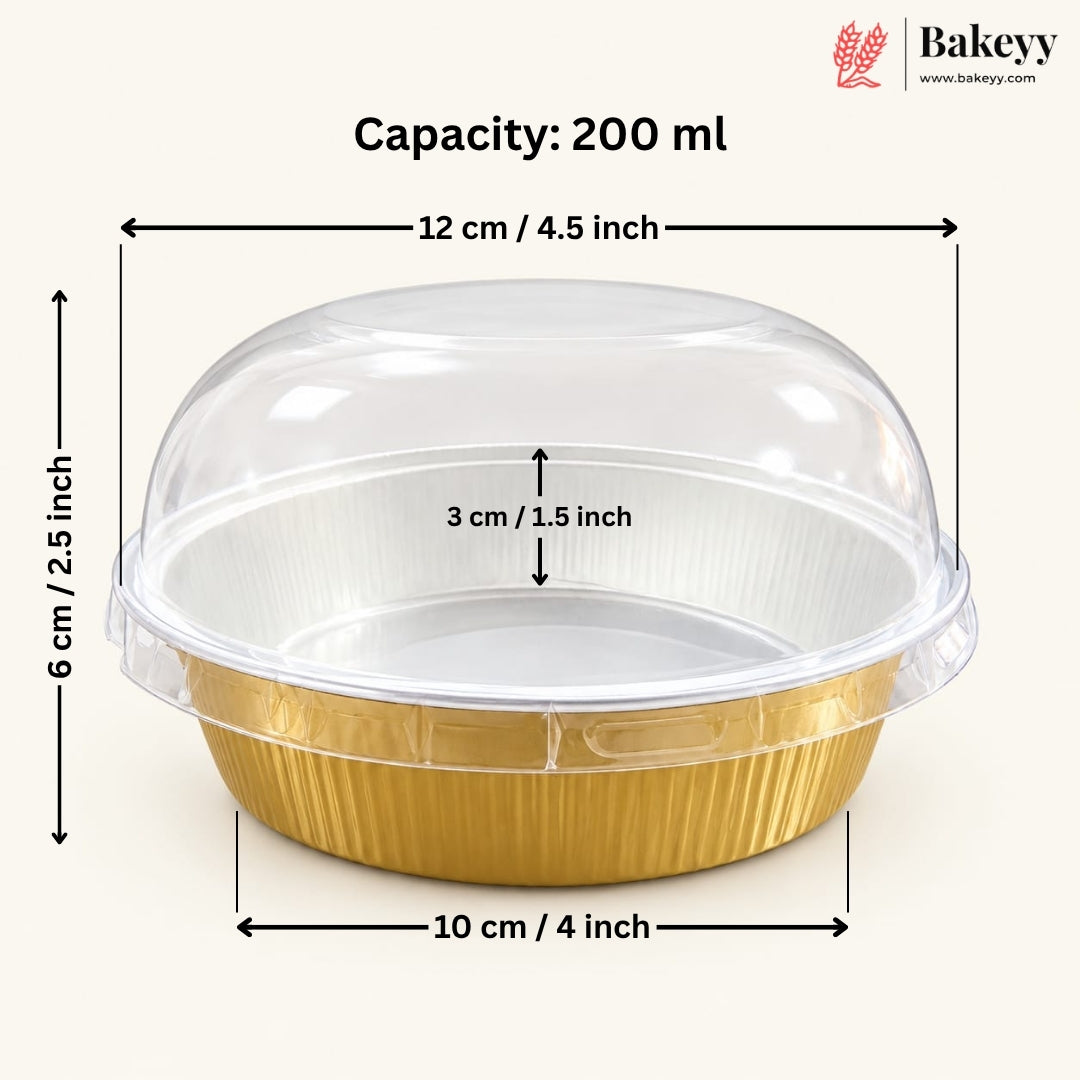 Round Foil Dessert Container with Transparent Dome Lid | Pack of 25