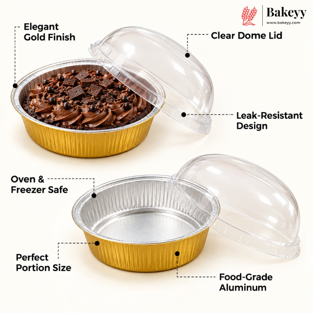 Round Foil Dessert Container with Transparent Dome Lid | Pack of 25