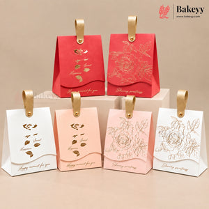 Embossed Premium Bow Gift Box with Leather Handle | 2 Designs | Pack of 10