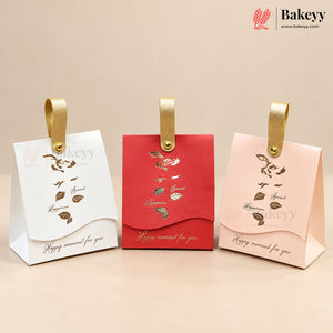 Embossed Premium Bow Gift Box with Leather Handle | 2 Designs | Pack of 10