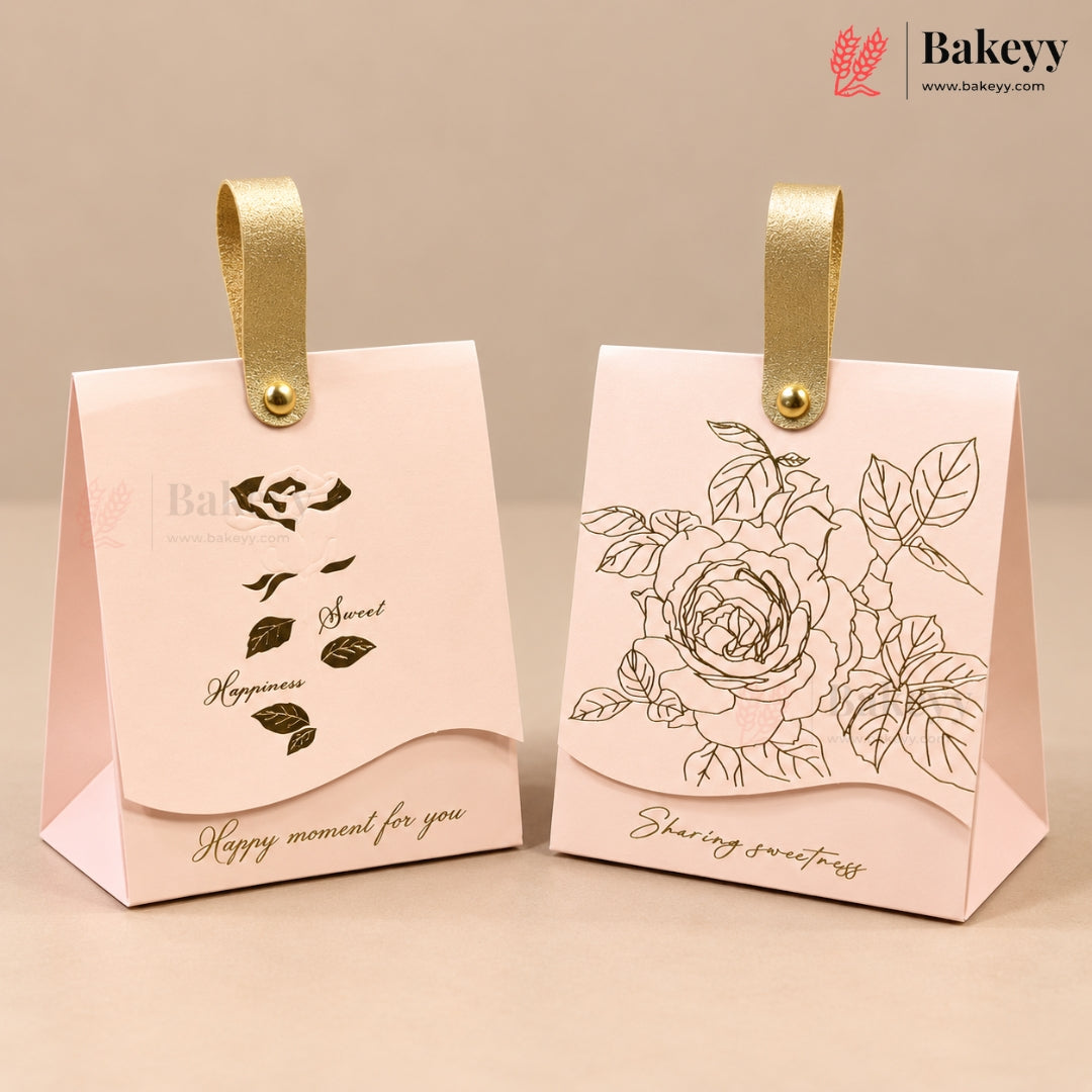 Embossed Premium Bow Gift Box with Leather Handle | 2 Designs | Pack of 10