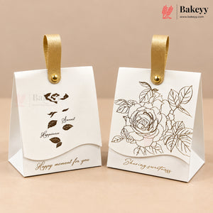 Embossed Premium Bow Gift Box with Leather Handle | 2 Designs | Pack of 10