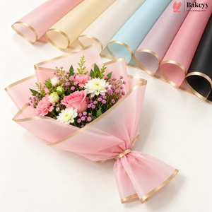 Solid Korean Wrapping Sheet with Golden Border | Multi Color | Pack of 20