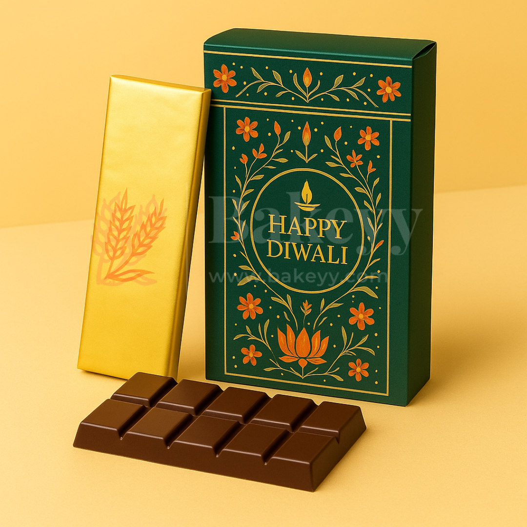 16.5x9x3 cm | Green Chocolate Bar Box – Happy Diwali Festive Design | Green | Pack of 10