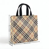 Premium Checkered Laminated Carry Bags | Beige & Tan Plaid 2 Design Design Option | 3 Size Options | Pack of 50