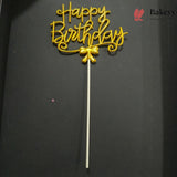 8.5 Inch | Metallic Gold Happy Birthday Cake Topper with Ribbon | Metallic Gold | 1 Piece