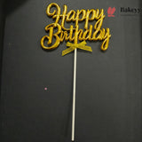 8.5 Inch | Metallic Gold Happy Birthday Cake Topper with Ribbon | Metallic Gold | 1 Piece