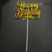 8.5 Inch | Metallic Gold Happy Birthday Cake Topper with Ribbon | Metallic Gold | 1 Piece
