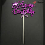 8.5 Inch | Metallic Pink Happy Birthday Cake Topper with Ribbon | Metallic Pink | 1 Piece