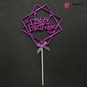 8.5 Inch | Metallic Pink Happy Birthday Cake Topper with Ribbon | Metallic Pink | 1 Piece