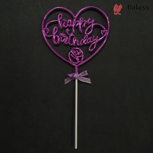 8.5 Inch | Metallic Pink Happy Birthday Cake Topper with Ribbon | Metallic Pink | 1 Piece